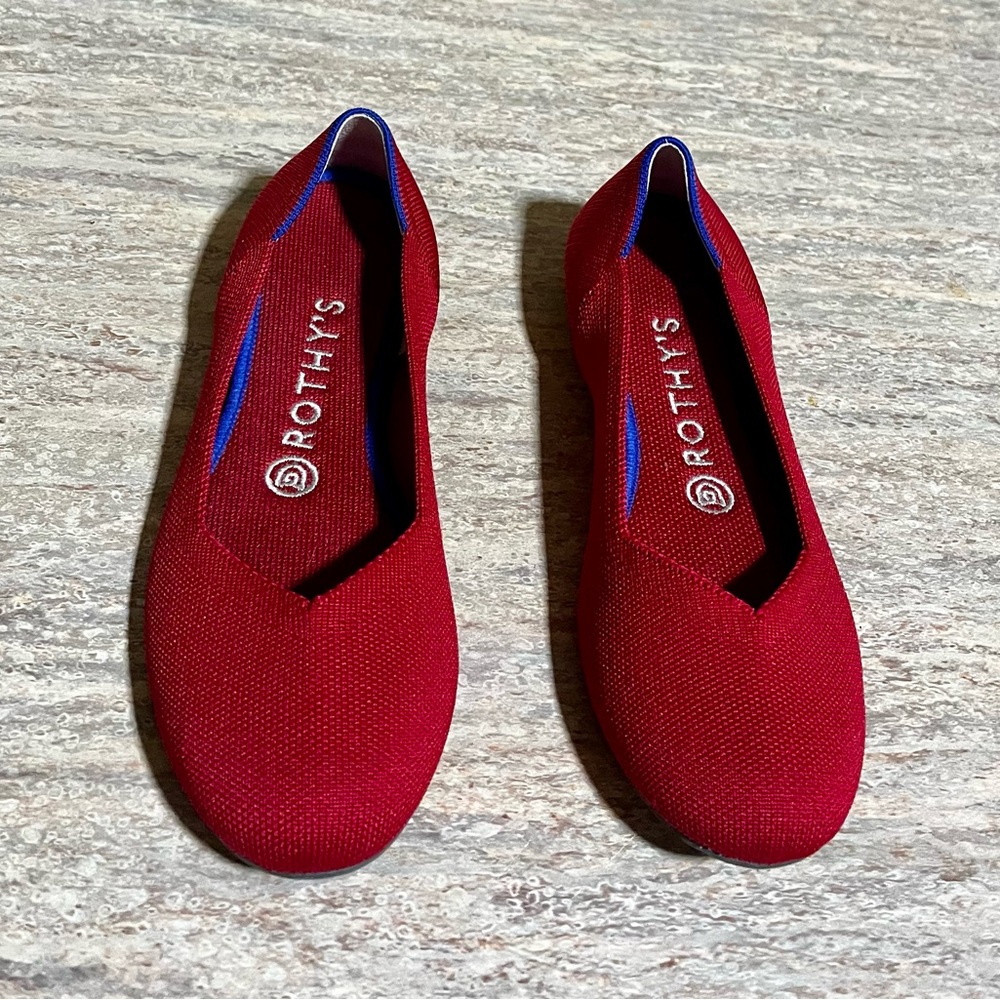 Rothy's Red Flats with Blue Trim